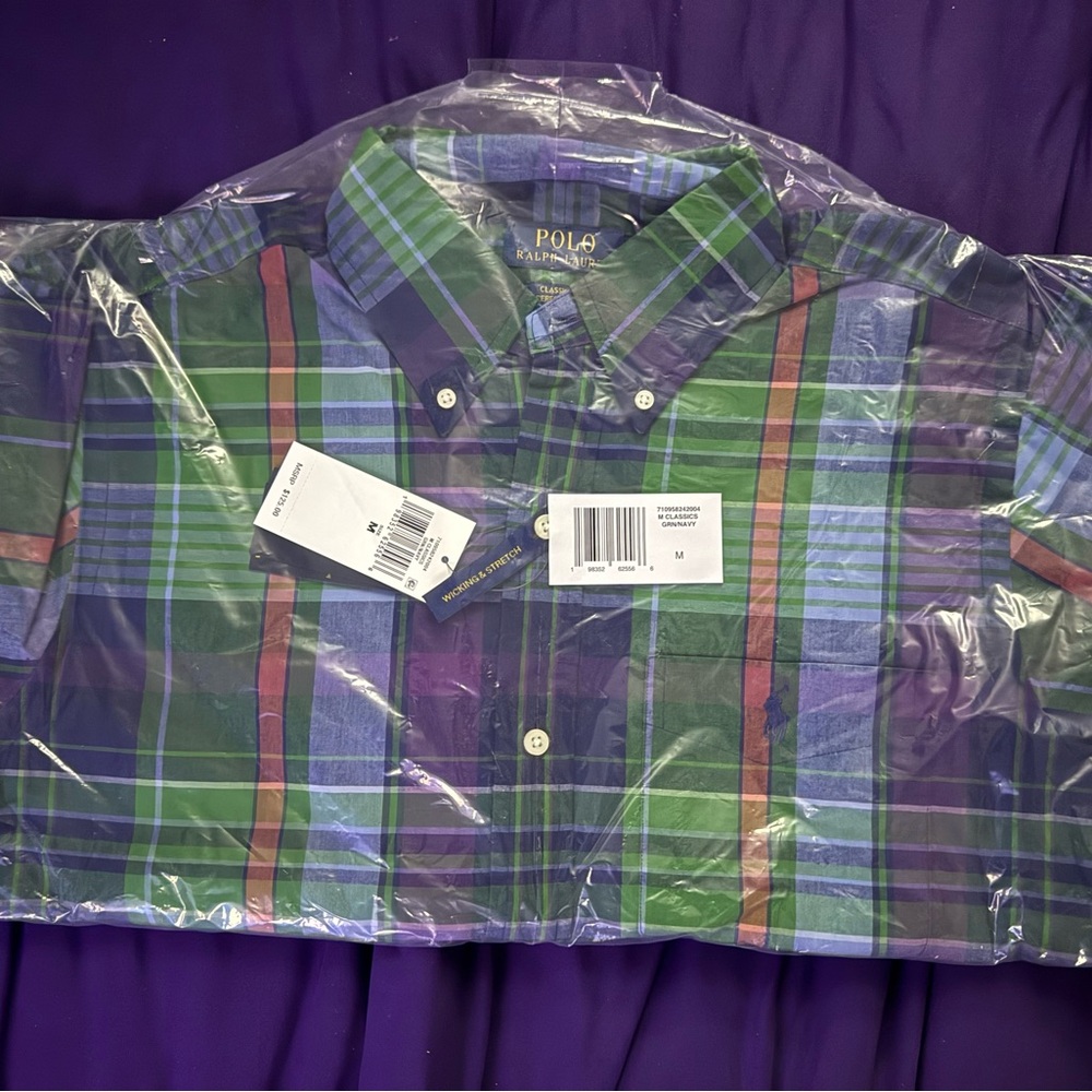 Ralph Lauren Men's Green and Blue Plaid Shirt